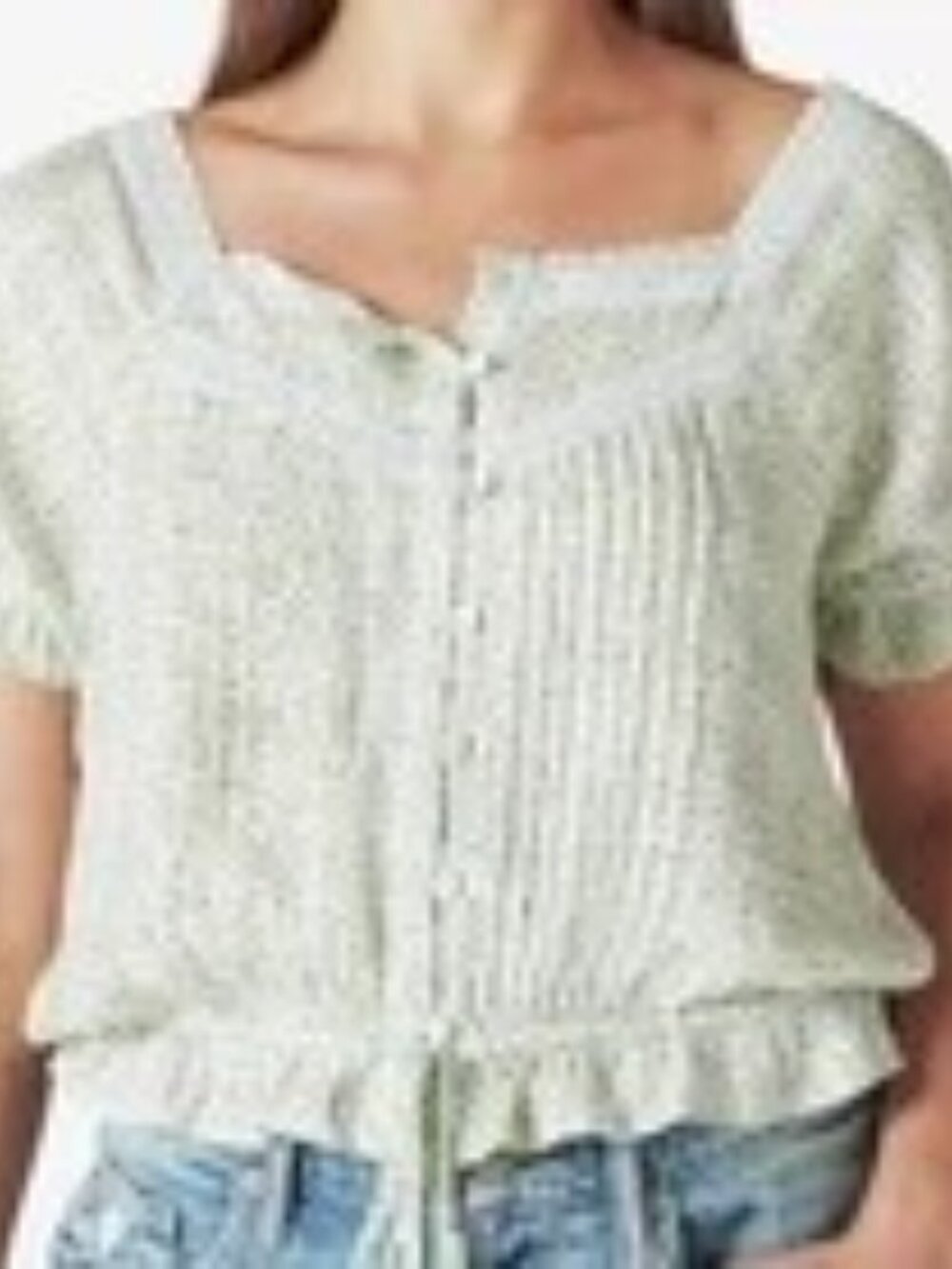 Lucky Brand Cottagecore Floral Printed Lace Trim Button Front Top
